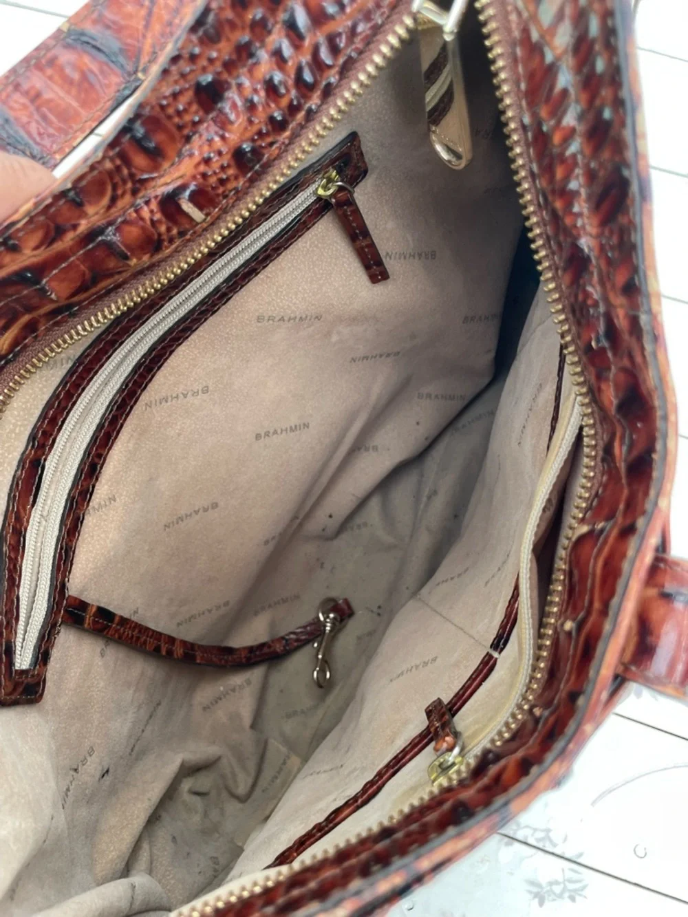 Brahmin Burnt Sienna Croc-Embossed Leather Hobo